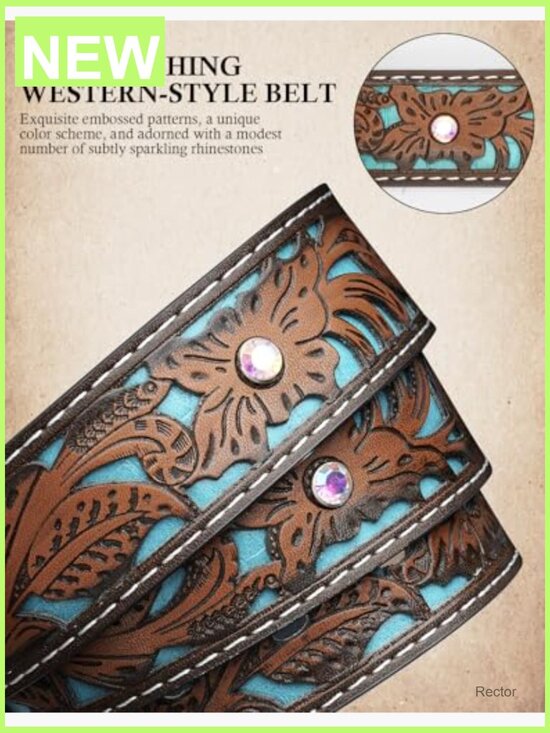 Vintage Cowgirl Western Belt, Carved Faux Leather, Silver Buckle, Adjustable main image 5
